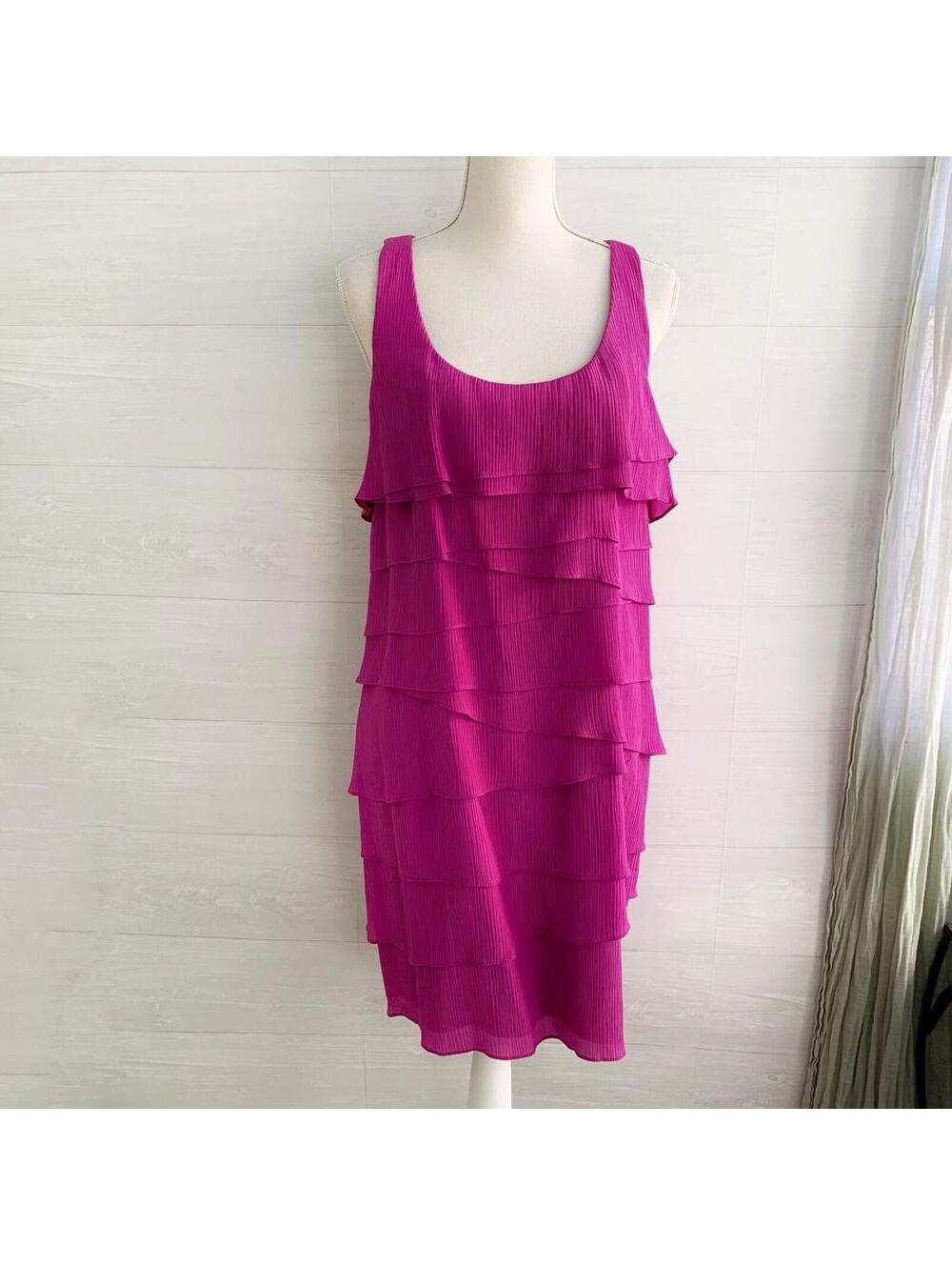 Shoshanna Orchid pink 100% Silk Ruffle Sheath Cocktail Dress Womens 12